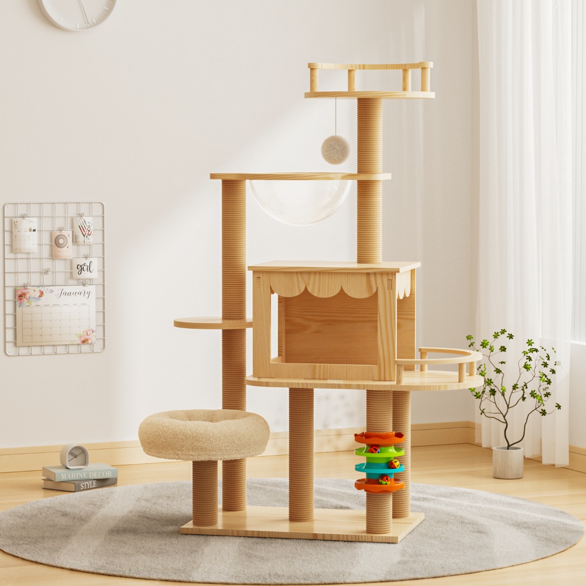 아그다 5단 캣타워 올인원 숨숨집 트랙볼 투명해먹, 1개, 원목 72,000원