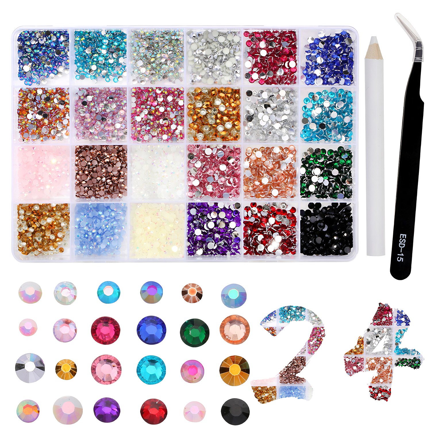 별라 큐빅 네일 파츠 24종 대용량 혼합 색상, 1개, 혼합색상 12,500원