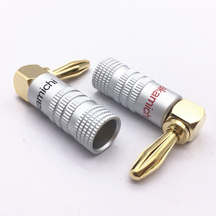 (2개 / 세트) 4mm L형 90도 직각 바나나 플러그 금도금 스피커 케이블 단자 - 오디오 앰프 음향용 고전도 구리 코어 커넥터 10,000원
