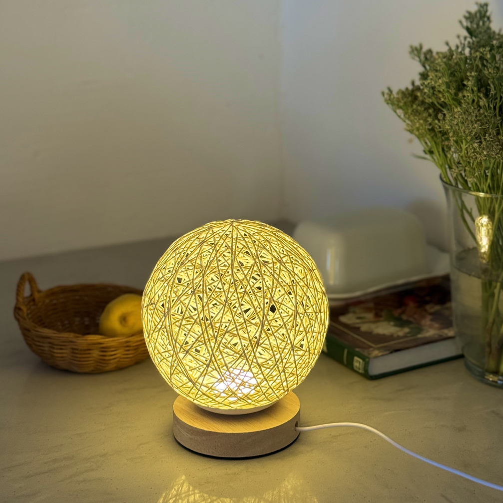 도르리 북유럽 라탄볼 원목 LED 무드등 침실 조명, 1개 11,880원