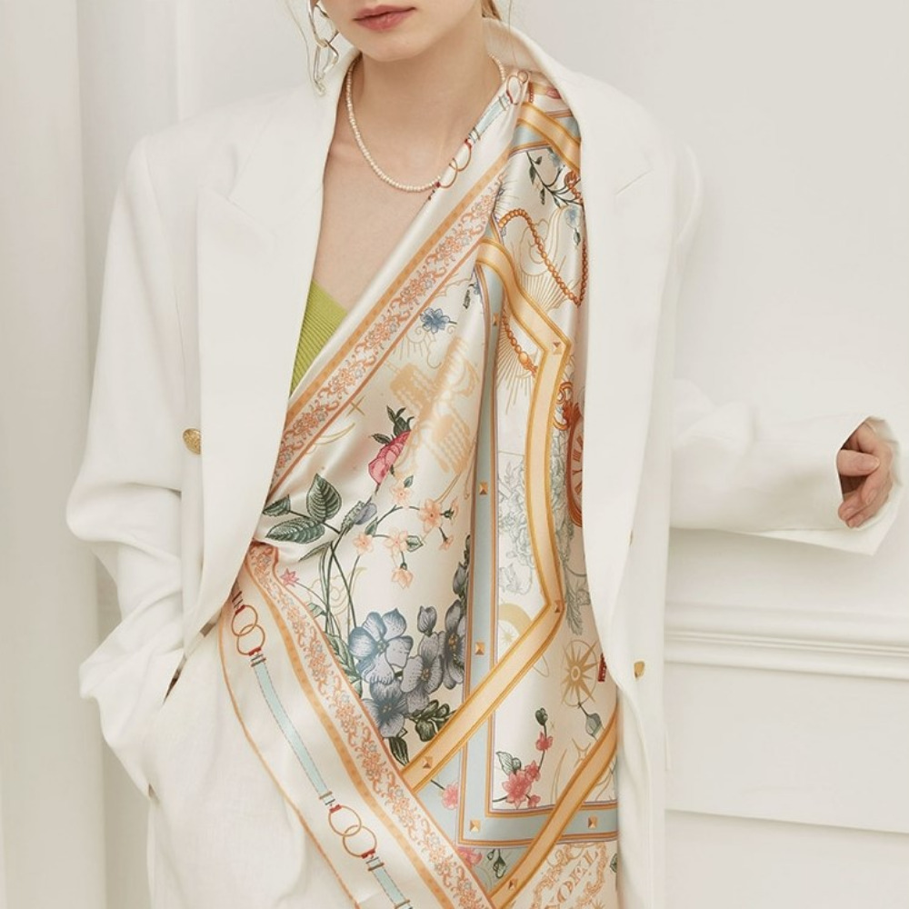 루비앤 력셔리 천연 실크 100%소재 우아한 플라워 문양 고급 명품 스카프 26,100원