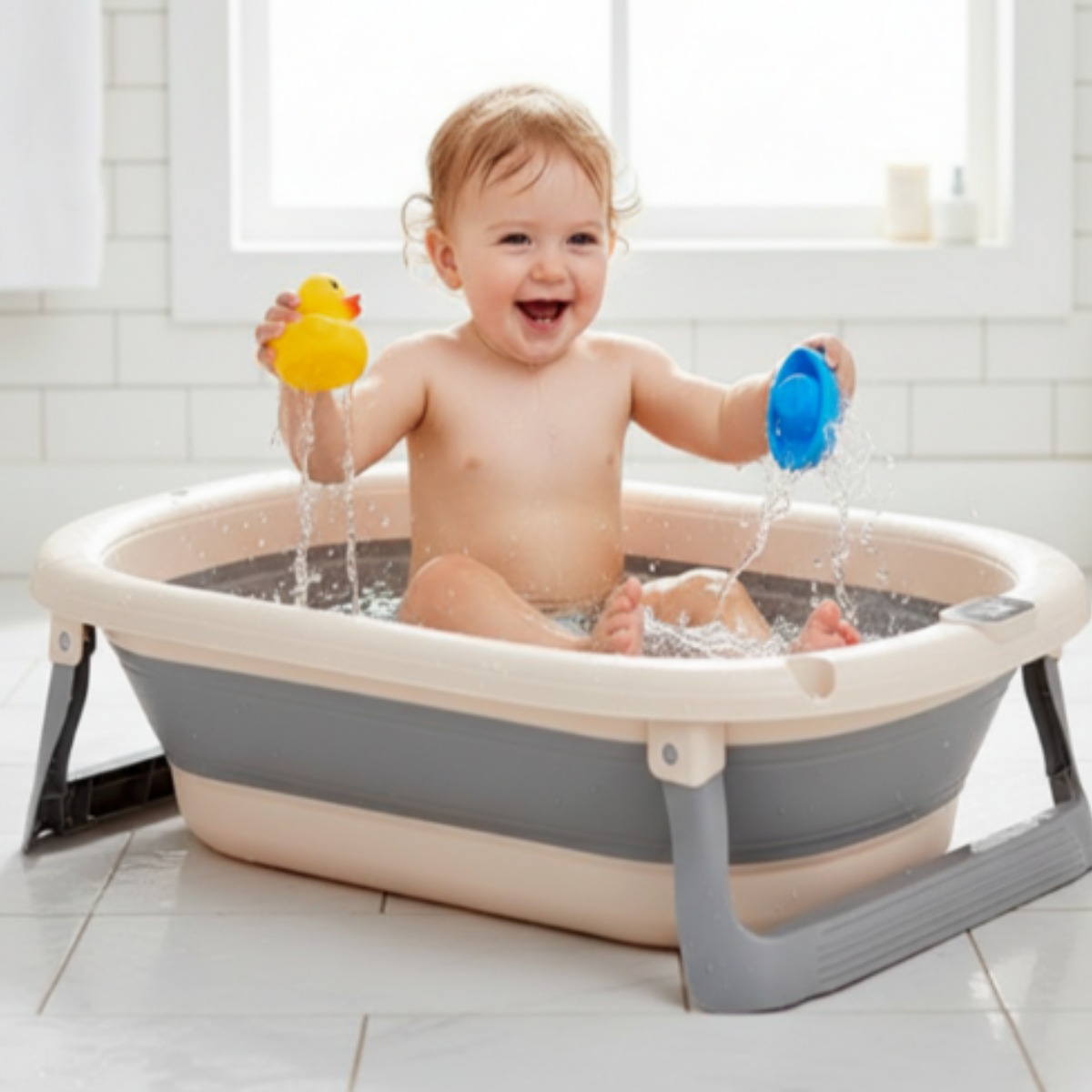 토몽 온도감지 접이식 유아 아기 욕조 + 등받이 세트 디지털 온도계, 그레이 49,900원