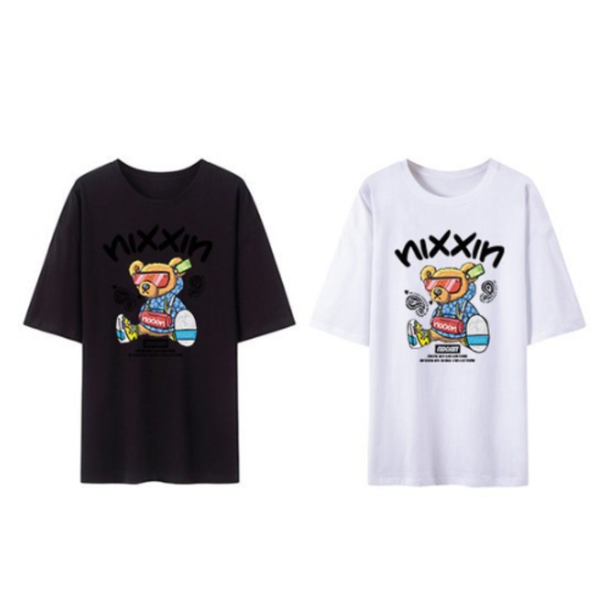 [1+1 2장 노마진 공장 출고] 스타일아유 여성 여름 면100% 오버핏 반팔 티셔츠 순면 코튼 빅사이즈 박시핏 곰돌이 프린팅 롱티 21,800원