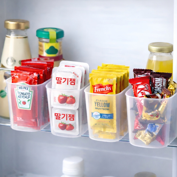냉장고도어 문걸이 미니 수납컵세트 소스정리 냉장고정리, 4개, 투명 9,900원