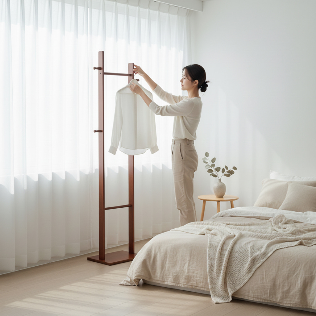 대나무 원목 스탠드 행거 외투 옷걸이, 브라운 24,900원