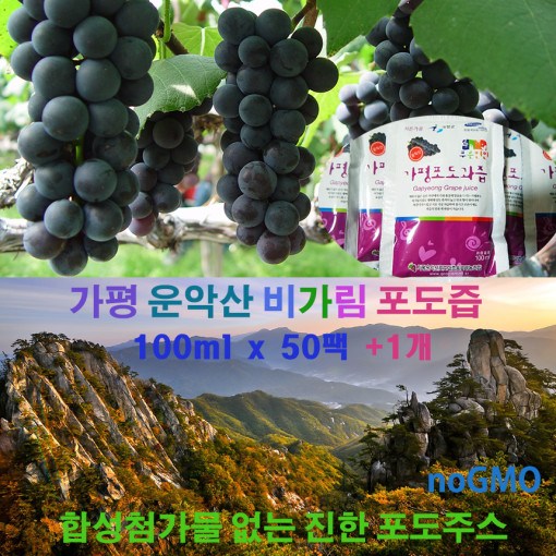 가평운악산 포도즙50포+1팩 켐벨100%착즙효능 어버이생신 임산부음료 환절기원액 아이간식 [원산지:국산(경기도 가평군)] 36,900원