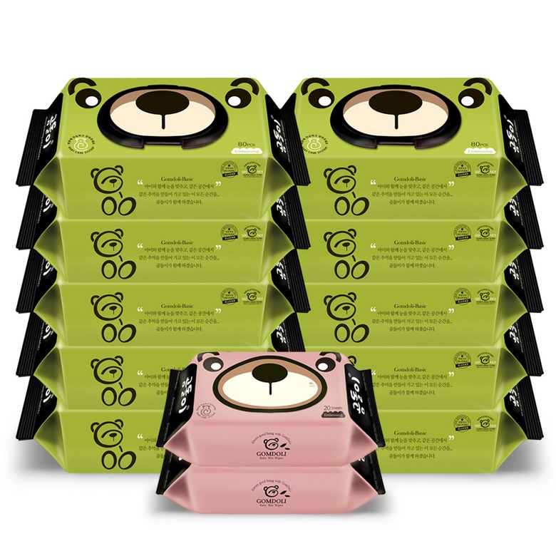 곰돌이 베이직 엠보싱 안전한 아기물티슈 캡형80매x10팩+베리베리 휴대20매x2팩 29,410원