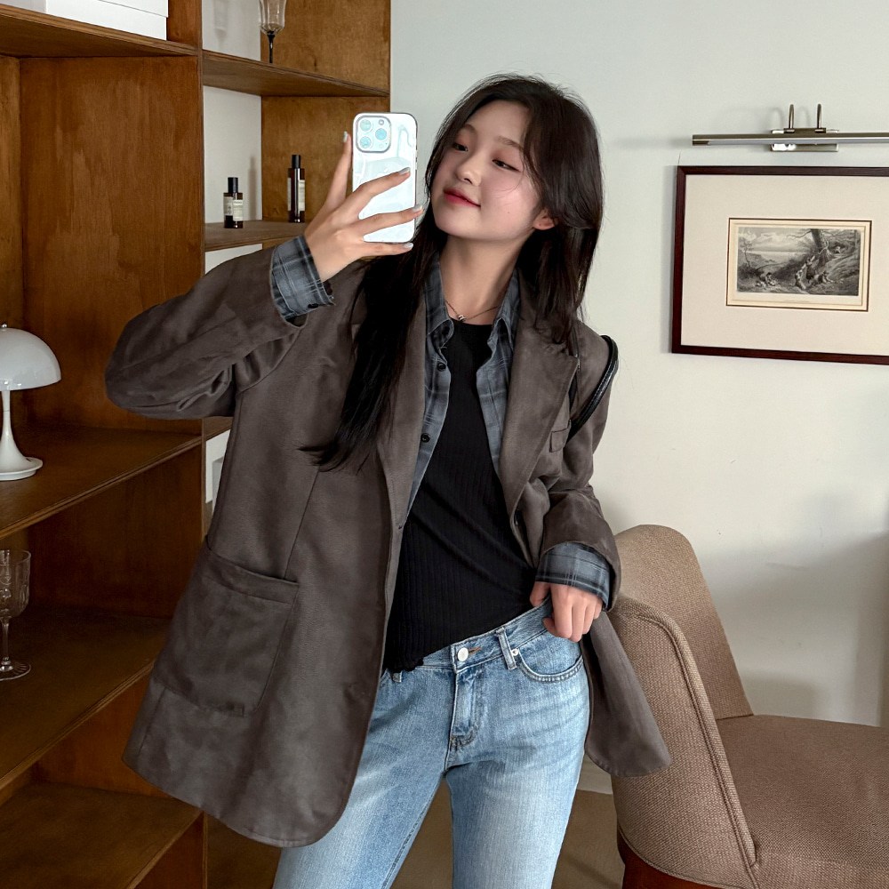 [44-120][고급미] 스웨이드 오버핏 블레이저 자켓 여성 빅사이즈 여자 플러스사이즈 78,900원