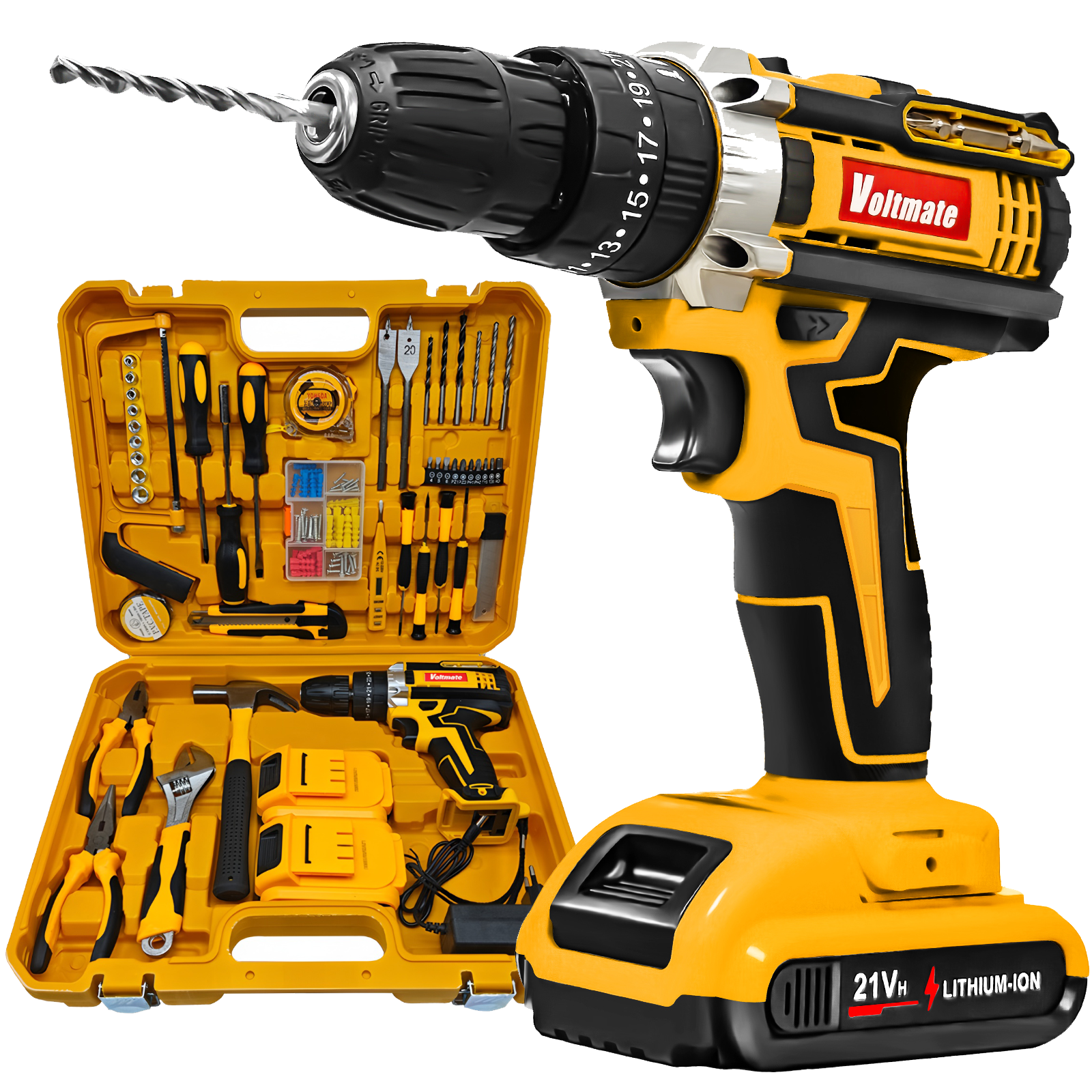 국내발송 VoltMate 독일 21V 다용도 전동드릴 35N 빅토크해머드릴무선 가정용전동드라이버 임팩트드릴 해머전동드릴 다용도 118종 액세서리 세트 56,850원
