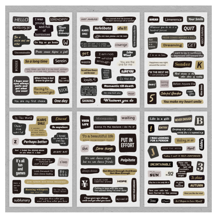 올리브파티 마음의단어 레터링 감성 빈티지 다꾸 스티커 6종 세트, 블랙, 1세트 5,200원