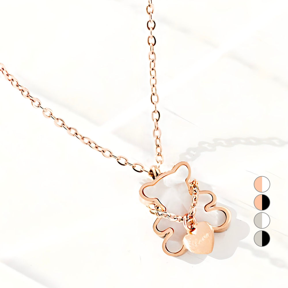 노이드비 써지컬스틸 오닉스자개 곰돌이 하트체인 목걸이 12,900원