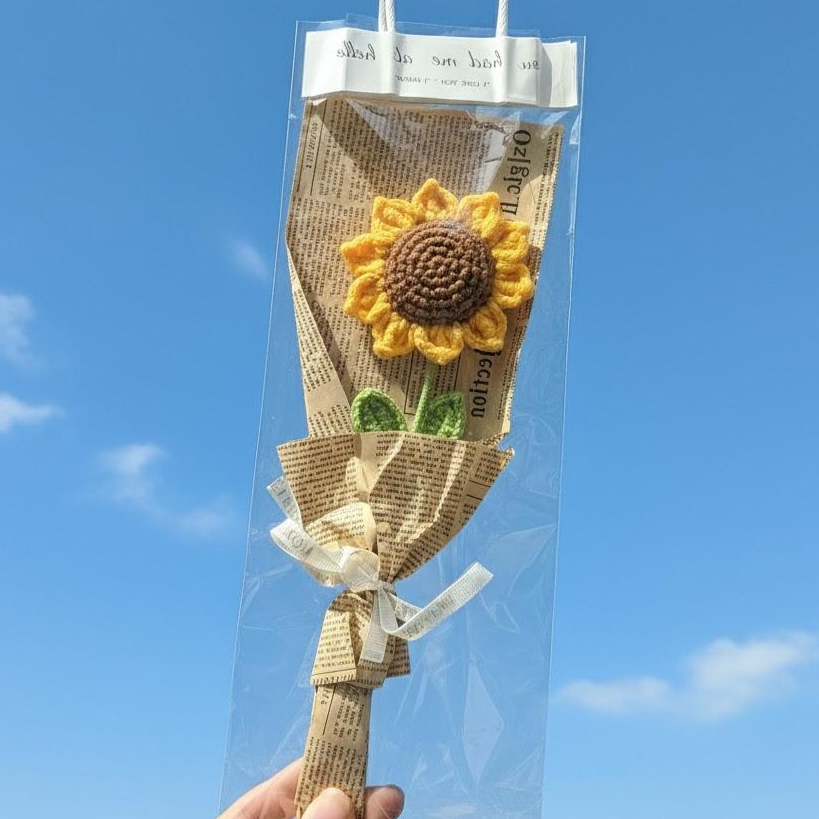 으로마켓 기념선물 해바라기 한송이 뜨개 꽃다발+쇼핑백, 1개, 투명 15,000원