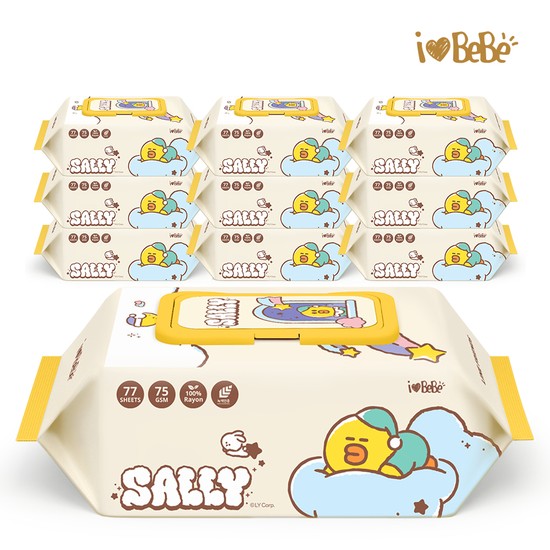 아이러브베베 라인프렌즈 드림에디션 생분해원단 샐리 77매 75g 10팩 캡형 아기물티슈 21,900원