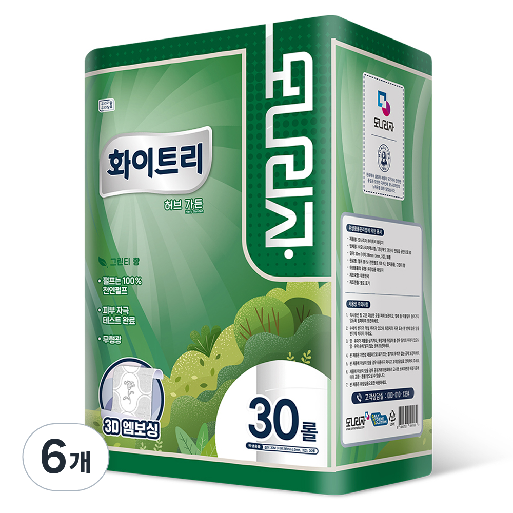 모나리자 화이트리 천연펄프 3겹 고급롤화장지, 30m, 30개입, 6개 87,600원