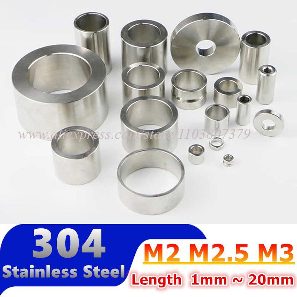 10pcs 부싱 와셔 M2 M2.5 M3 스레드 없음 304 스테인레스 스틸 라운드 스탠드 오프 스페이서 가스켓 슬리브 길이 1 1.5 2 20mm 16,400원