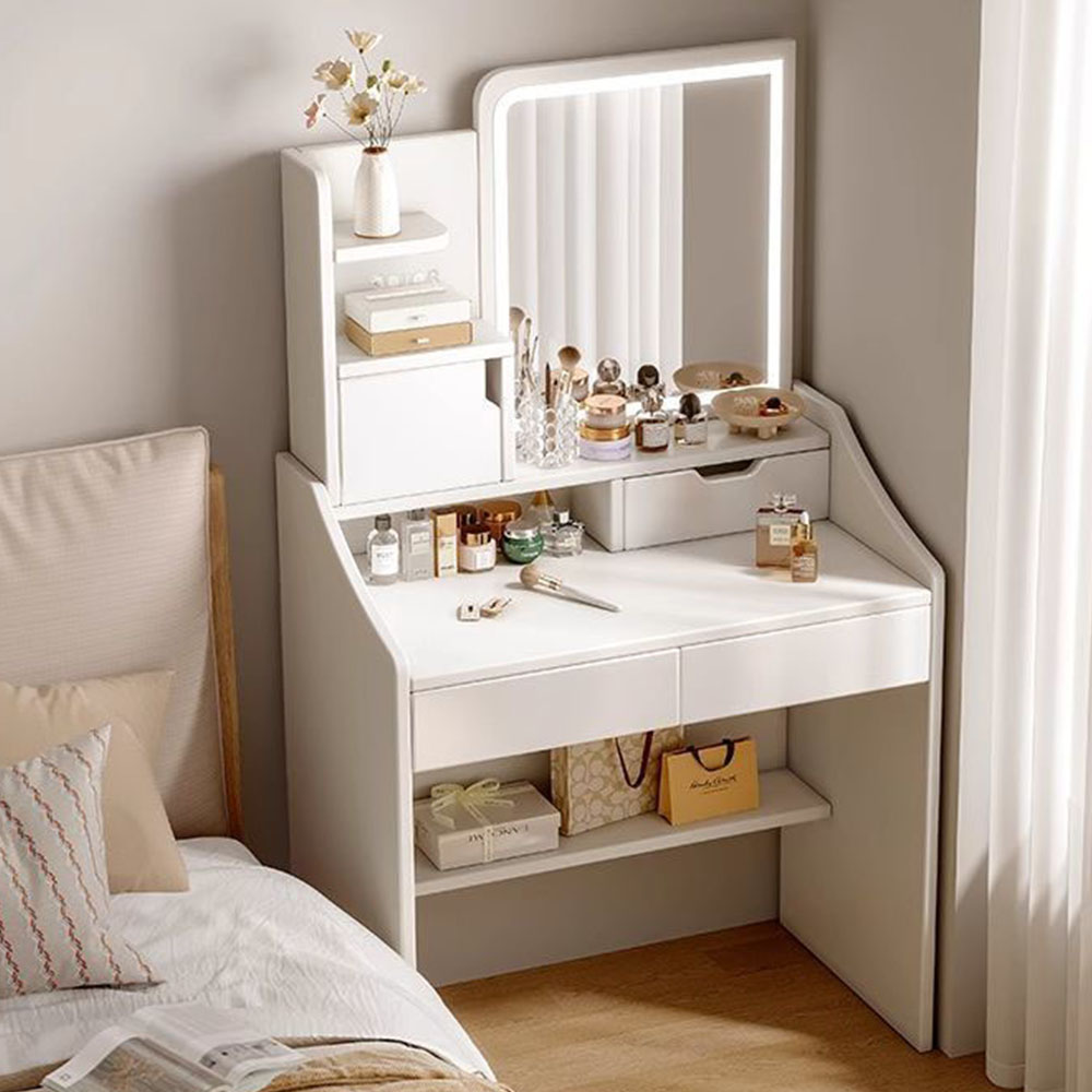 모던 미니멀 LED 조명 아파트용 수납형 서랍 화장대, 흰색(C)+등 700*400*1300mm 153,000원