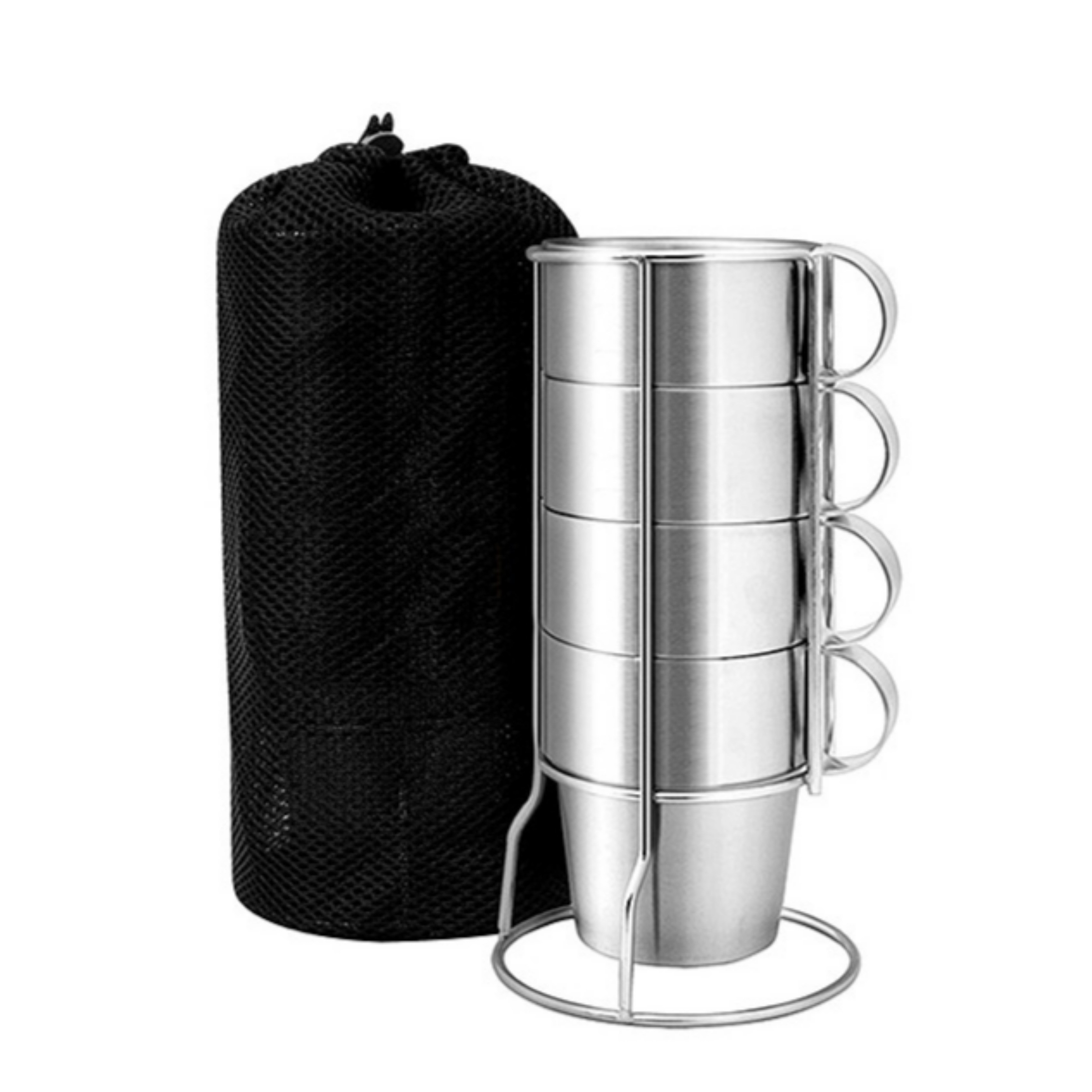 스텐 손잡이 머크 4개 세트 캠핑 이중 컵 스탠드 파우치 커피잔 물컵 20,570원