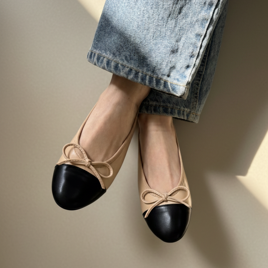 [슈슐랭 인기 봄플랫] 나린 발레리나 리본 플랫슈즈 *하객룩, 총회룩, 데이트룩* 고급스러운 투톤플랫(1cm)(한사이즈업추천) 30,900원