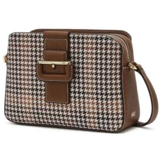 [국내백화점] 닥스 브라운 가죽 배색 하운드투스 체크 패턴 크로스백 미니백 376,350원