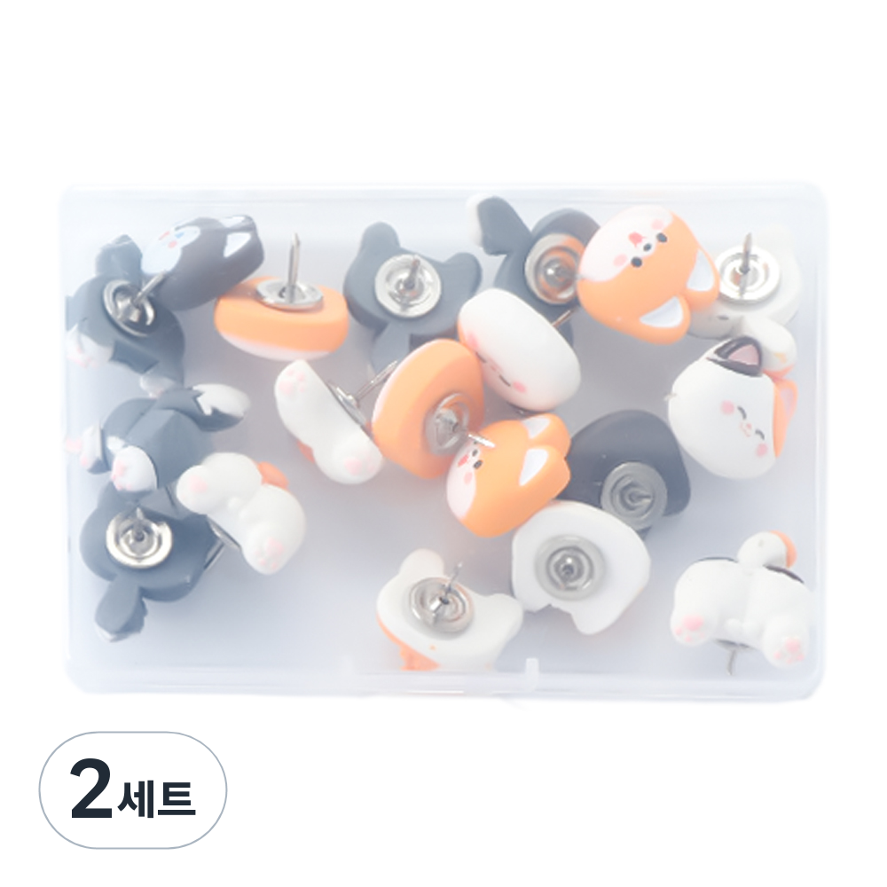 코히모 고양이 강아지 캐릭터 압정핀 20p + 케이스 세트 4W188, 2세트, 20개입 17,100원