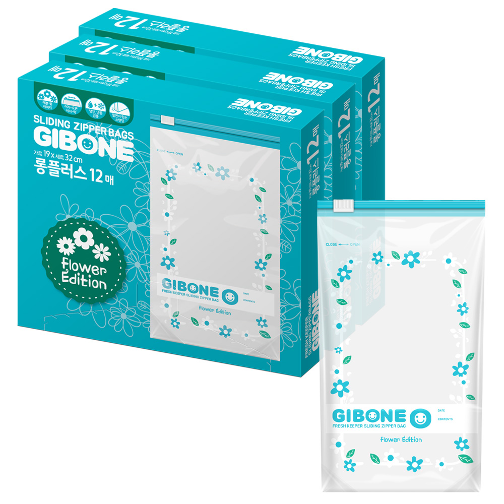 기본에 프레시키퍼 슬라이딩 지퍼백 플라워에디션 롱플러스, 롱, 12개입, 3개 8,400원