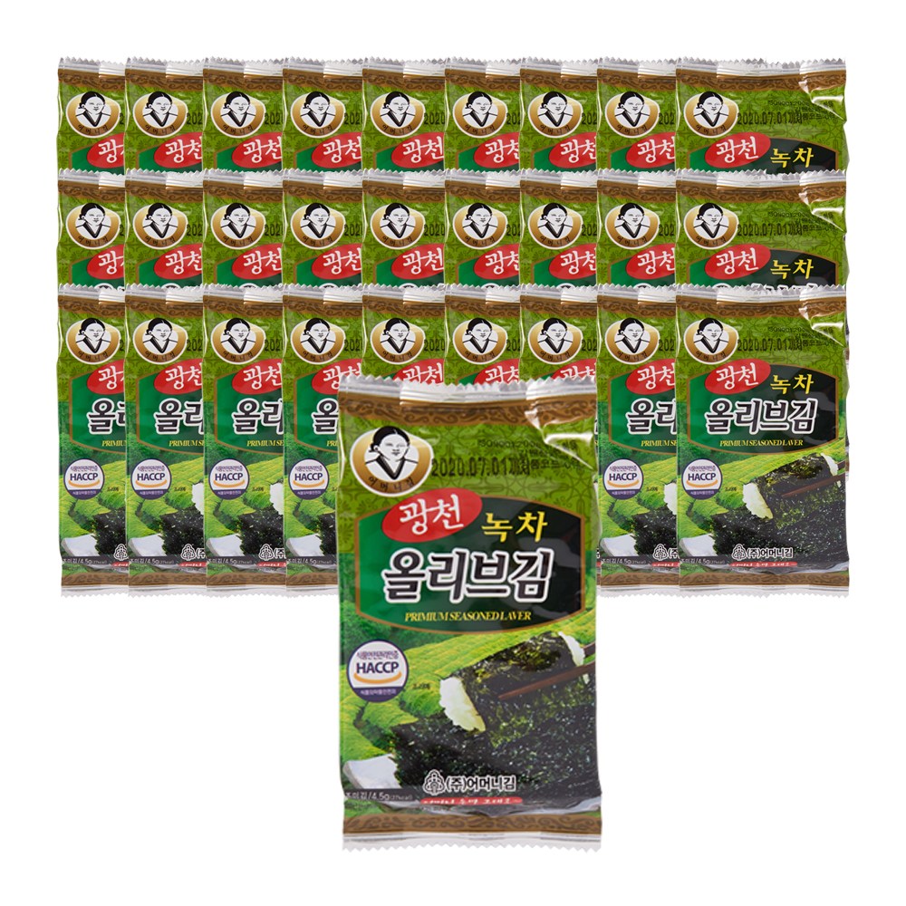 [광천어머니김 본사 발송] 녹차올리브9단 도시락김, 4g, 45개 22,500원