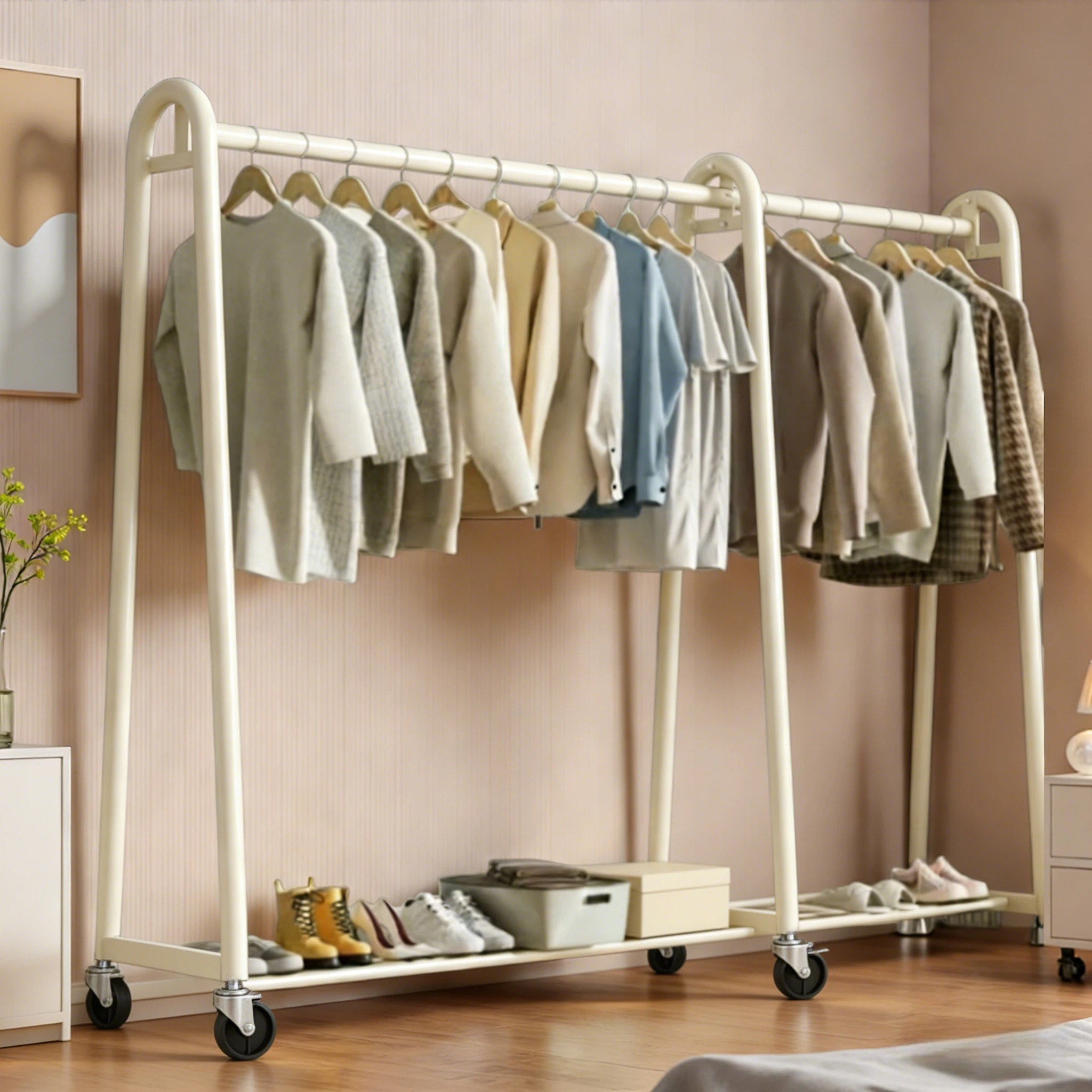 BILIMO 평생 사용가능한 이동식 튼튼한 2단 스탠드 행거,튼튼함 보장, 화이트 66,800원