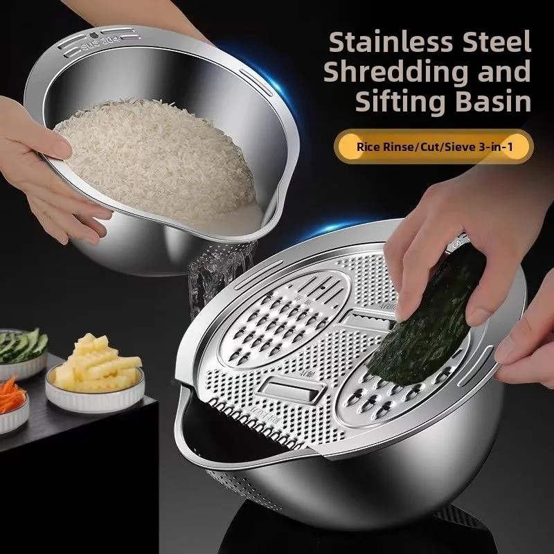 버디리빙 스텐 쌀 세척 야채 다용도 채반, 배수통+야채절단기 22,000원