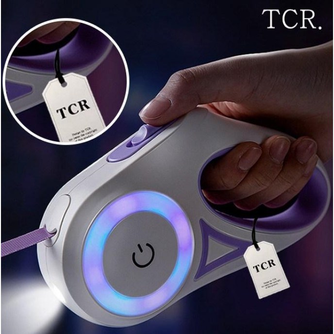 TCR 터치 LED 라이트 강아지 자동 리드줄 목줄 하네스, 퍼플5M, 1개 16,800원
