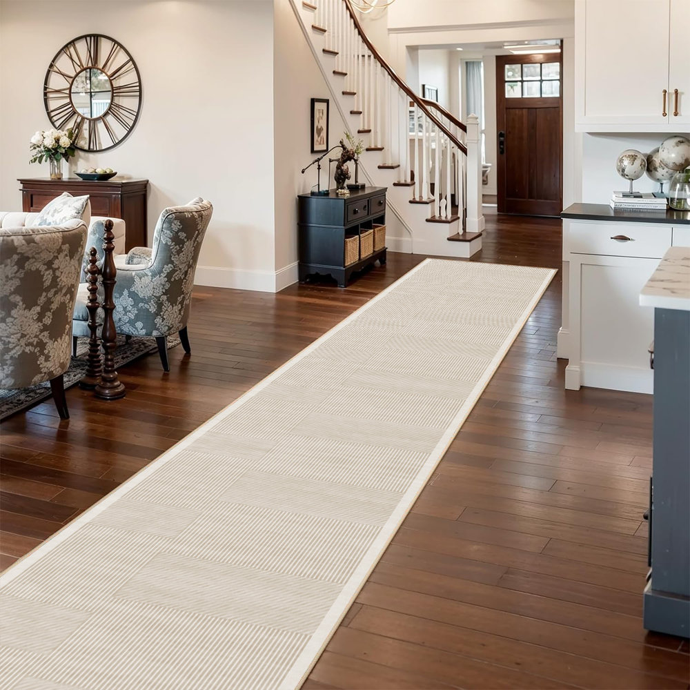 Cloud Loft 러너 카펫 초장대 러그 벨벳 소재 미끄럼방지 물세탁 가능 접이식 쉬운 관리 카페 호텔 복도 현관 주방 침대옆 북유럽 크림풍 스트라이프 패턴 89,700원