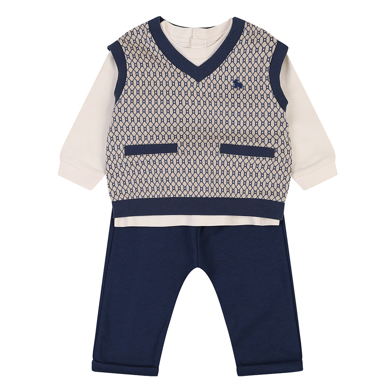 에뜨와 로건쟈가드 카라 티셔츠 + 패턴조끼 + 하의 세트 109,440원