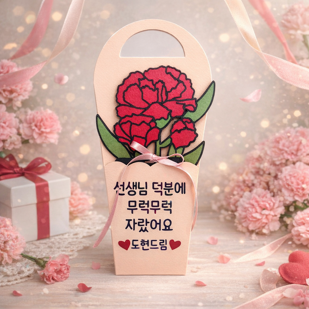 카네이션 기프트 카드 선물 토퍼 어린이집 유치원 선생님 스승의 날 감사 선물, 1개, 레드 13,500원