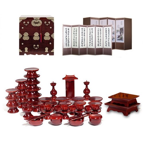 남원목기 문화재 물푸레 제기 49p + 오동나무 앞닫이 제기함 + 옥비단 산수화 추사한시 6폭 병풍 1,359,800원