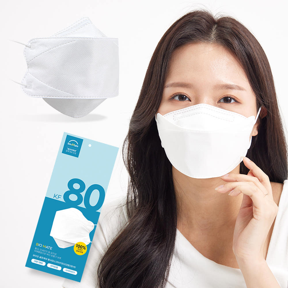바이오셀프케어 KF80 황사마스크 초등학교 고학년/중학생/고등학생 얼굴작은 여성분 숨쉬기편한 피부저자극 기능성코지지대 귀편한 고래마스크 소/중/대 개별포장 당일무료배송, 화이트 중형, 50개 15,900원