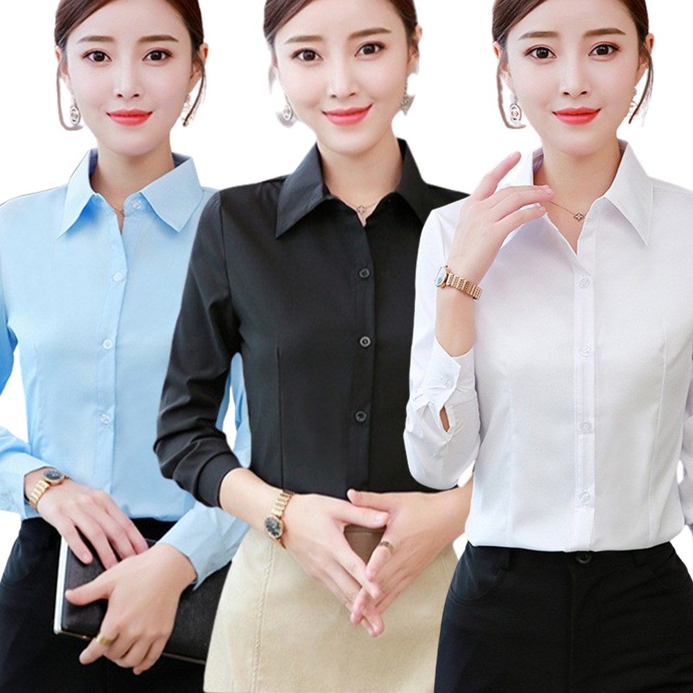 [1+1+1] 로로비 여성 슬림 스판 셔츠 블라우스 화이트 블랙  블루 핑크 36,700원