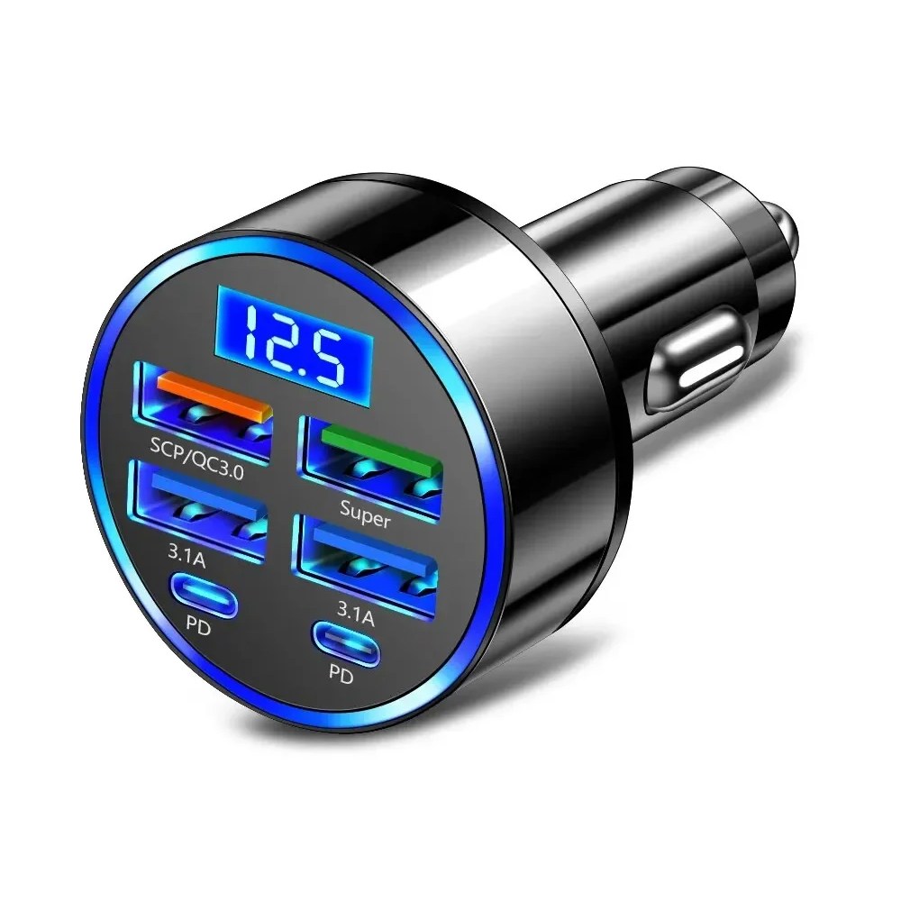 6포트 초고속 차량용 충전기 자동차 시거잭 USB 4구 + C타입 2구 (블랙) 9,800원