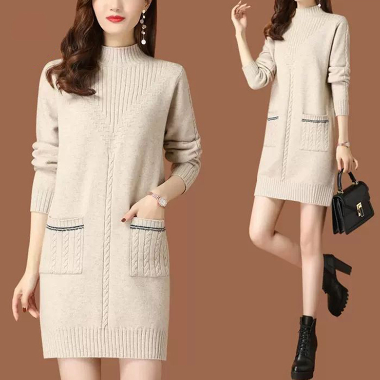 여성 스웨터 긴팔원피스 캐주얼 루즈핏 가을겨울 반목폴라 미니원피스 니트 이너 22,400원