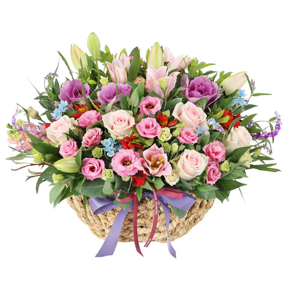 (오늘도착) 99플라워 풍성한 꽃바구니 "핑크 하모니" 핑크 장미 ST-A2068 - 생일 기념일 결혼기념일 당일꽃배달 전국당일배송 생화, 1개, 단일상품 97,000원