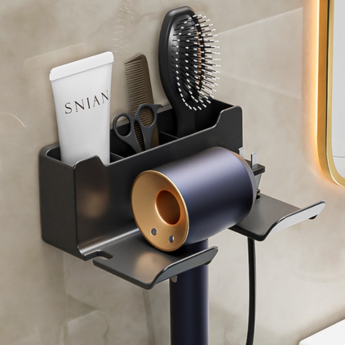 다모브 무타공 욕실 수납형 드라이기 거치대 걸이 강력고정, 그레이, 1개 11,000원