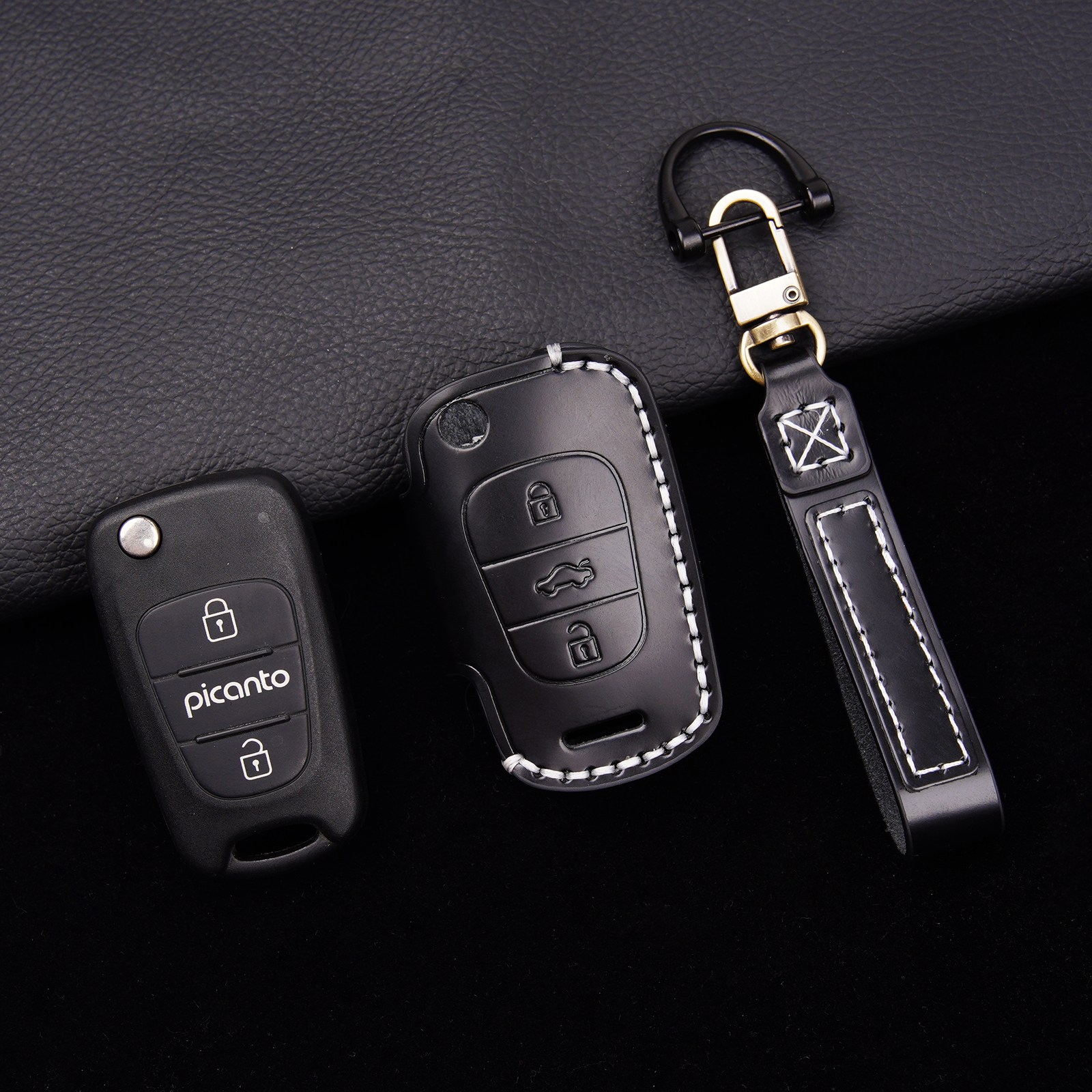 CUBLAND 현대 기아 3버튼 자동차 키케이스 소가죽 아반떼 MD/쏘나타 YF/i30/그랜저 TG/모닝/레이/쏘울/스포티지 R/쏘렌토/봉고/K5/K7/포르테 호환, 1개, 블랙 22,800원