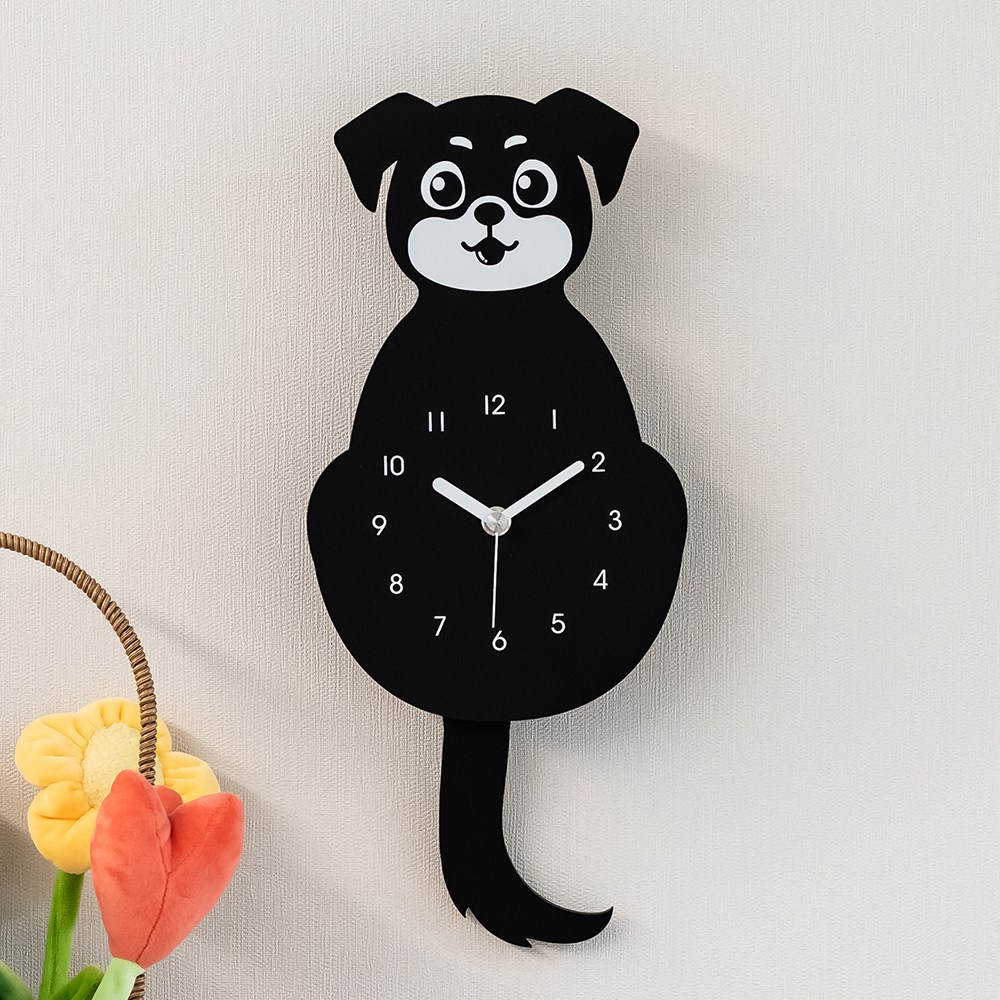 플라이토 블랙독 강아지 인테리어 벽시계 인테리어 무소음 벽시계 추시계 동물시계 29,900원