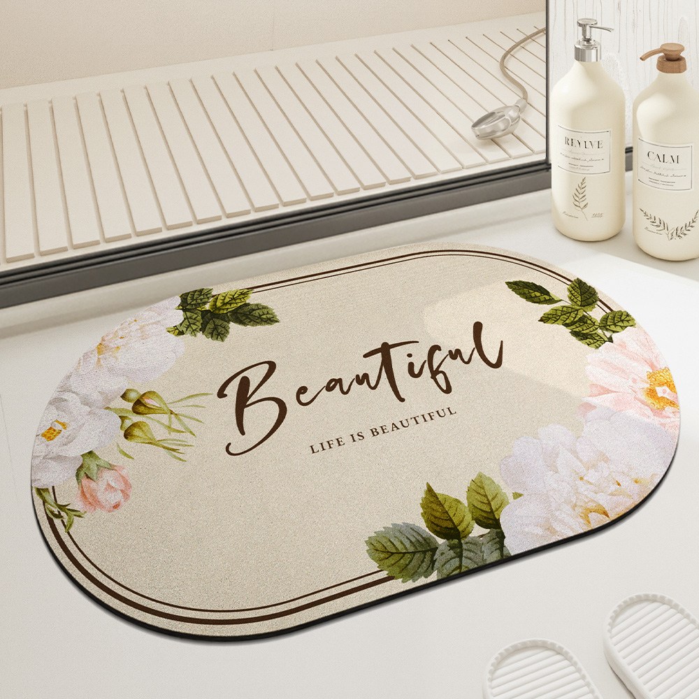 DEXI 욕실 미끄럼방지매트 주방 화장실 호텔 미끄럼방지 규조토 발매트 호텔 화장실 베란다 싱크대 논슬립 발판 클래식 빠른 흡수 욕실 발매트, 아름다운 꽃, 1개 9,900원