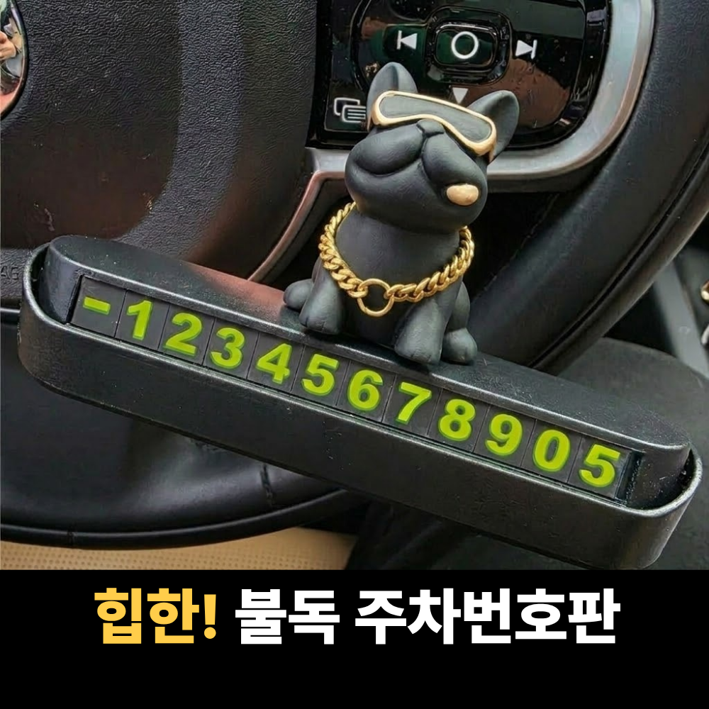 박스루트 귀여운 불독 자동차 주차번호판 번호숨김 기능, 1개, 블랙 11,500원
