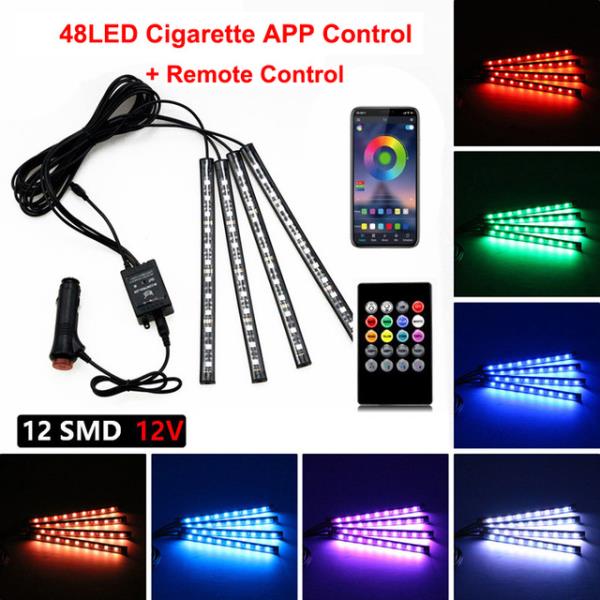 네온 48 72 LED 자동차 인테리어 앰비언트 발 조명 USB 무선 원격 음악 앱 제어 RGB 분위기 장식 램프 16,800원
