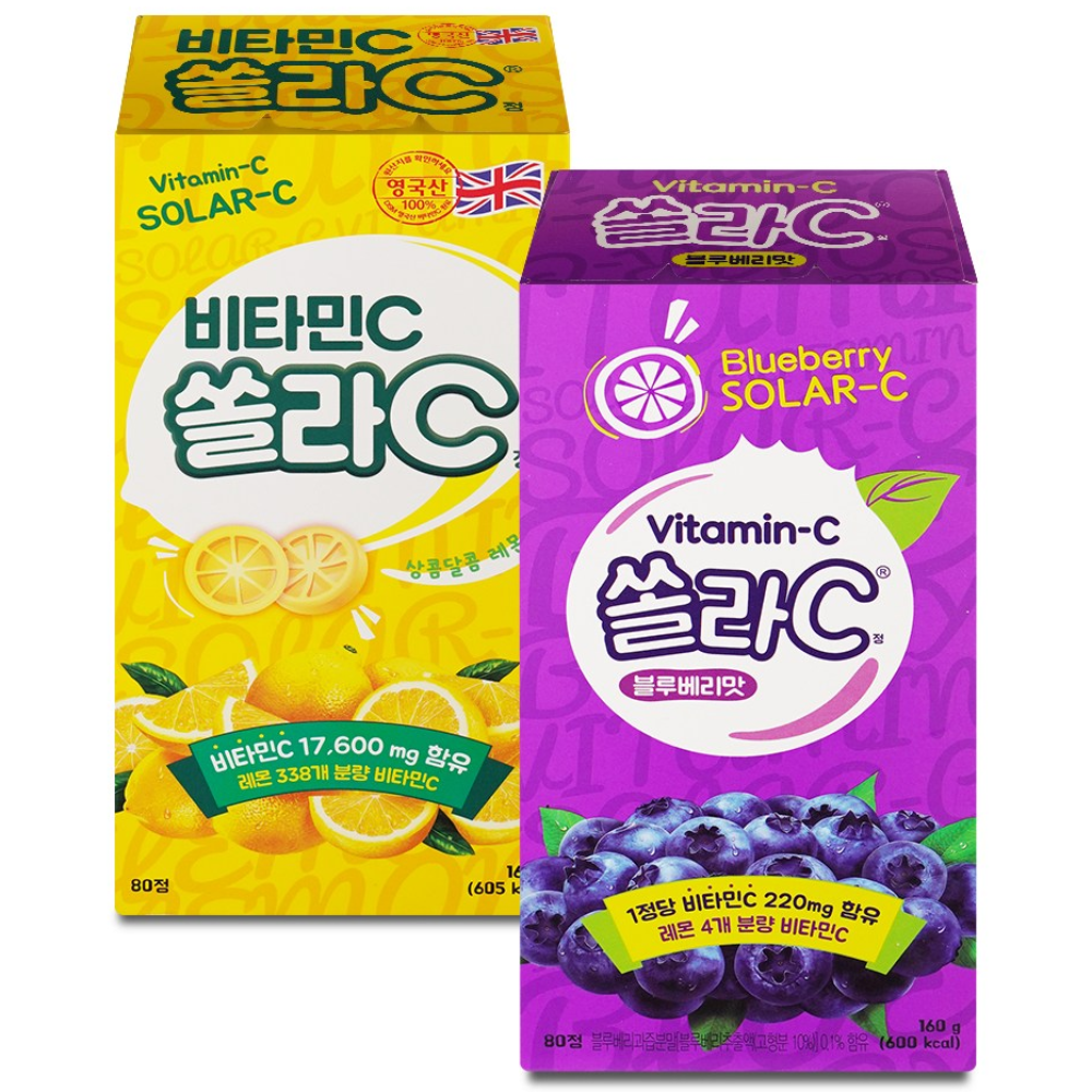 쏠라C 레몬맛 80정 + 쏠라C 블루베리맛 80정 츄어블 비타민C 캔디, 1세트, 160정 18,540원