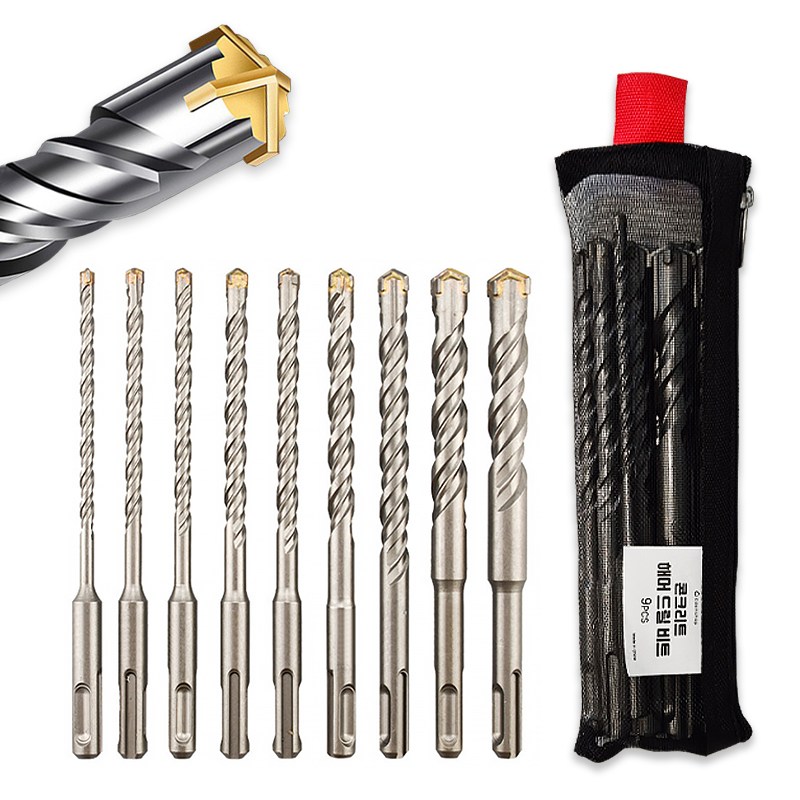 해머드릴비트 9P 5~16mm 콘크리트 기리 4날 함마드릴 타일 벽드릴 합금강 육각 전동 앙카 9종세트 12,990원