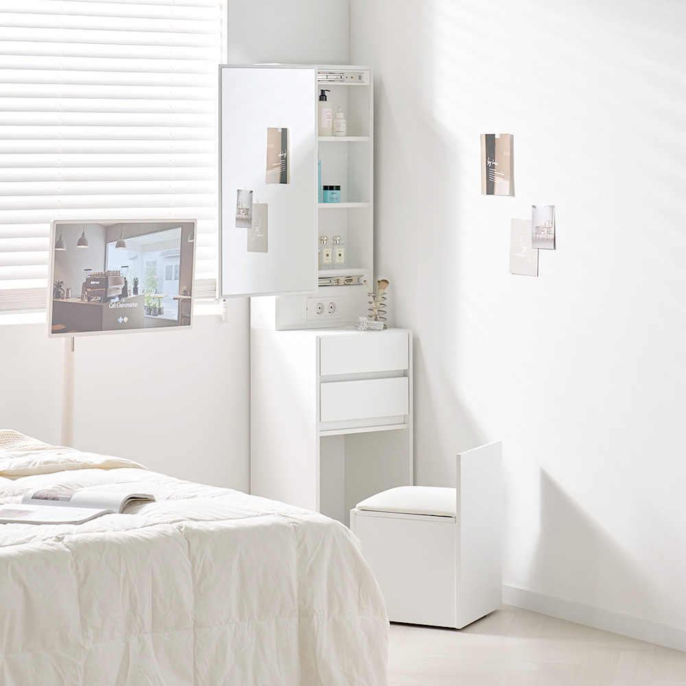 채움가구 로이미니 틈새수납 거울 화장대 + 스툴 세트 방문설치 159,800원