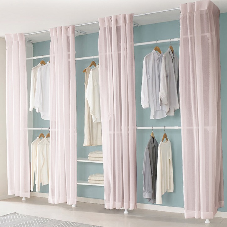 이지온 튼튼한 시스템 드레스룸 목재선반 커튼 옷걸이 7단 행거 EO-S417M, 핑크 211,420원