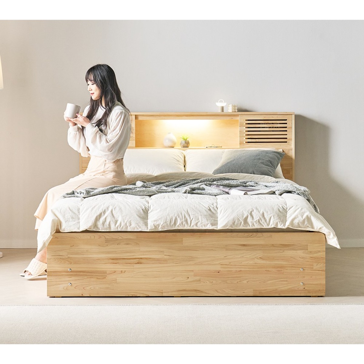 보루네오 포레 4서랍 편백나무침대 원목 수납헤드 킹 프레임 615,000원