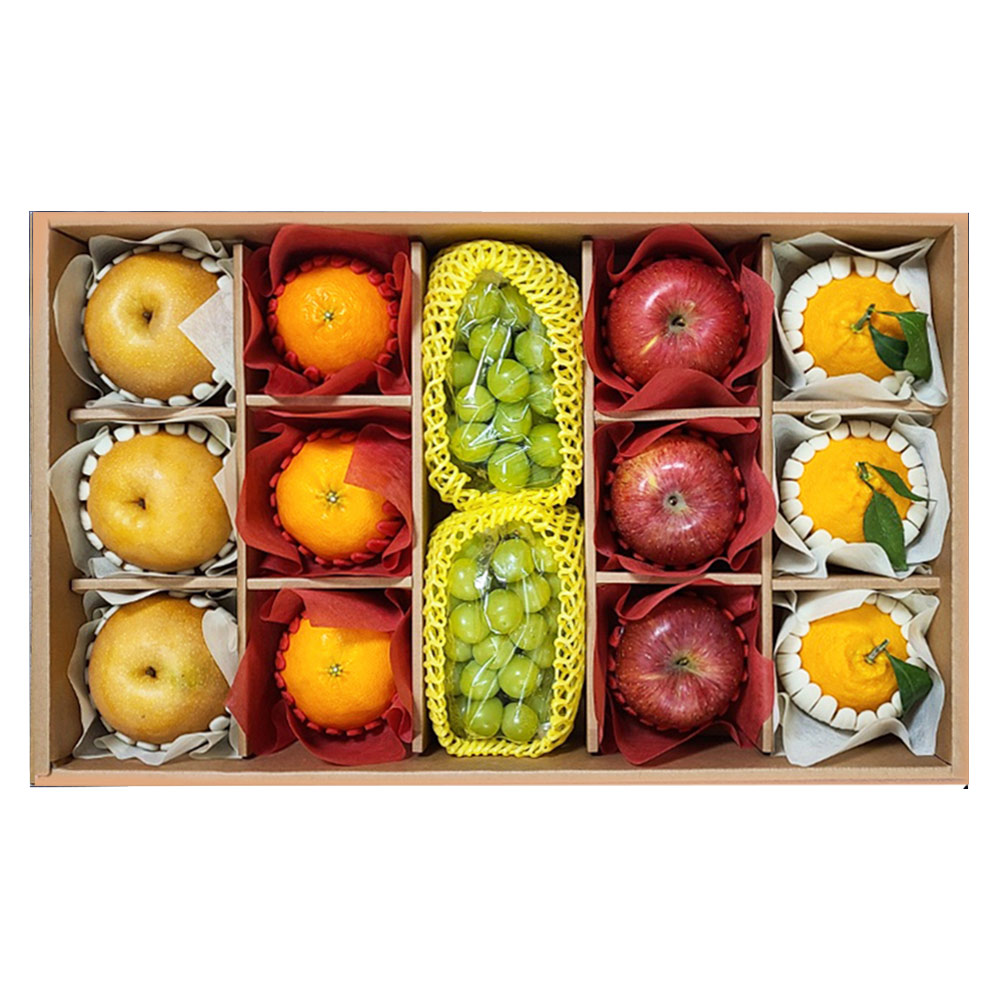 [이푸른] 프리미엄 혼합 과일 선물세트 2호(사과3과+배3과+샤인머스캣2송이+한라봉3과+레드향3과) 139,000원